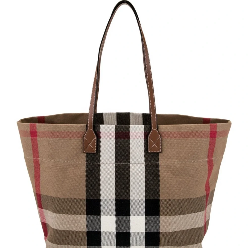 NWT Burberry Tote in Brown, Red, and Black Check - Picture 2 of 6